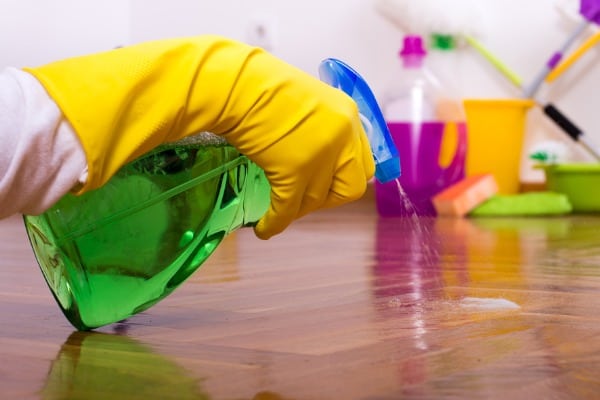spraying the floor