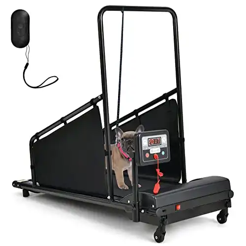 Goplus Dog Treadmill, Pet Running Machine for Small/Medium-Sized Dogs Indoor Exercise, Pet Fitness Equipment with Remote Control and 1.4'' Display Screen